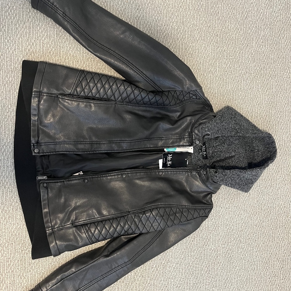 Mo-Ka Knit Hood Faux Leather Jacket